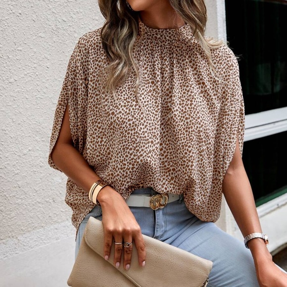 BellanBlue Tops - Leopard Print Batwing Sleeve Oversized Blouse